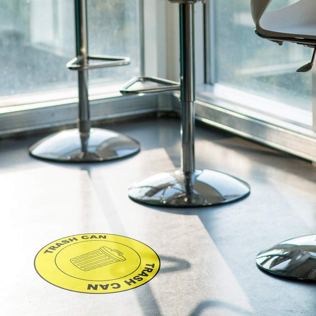Trash Can Floor Decals Yellow Anti-Slip Round Shape C Business Industrial Signs Stickers 17Inches Longer Side