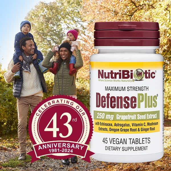 Miniatura 8 de NutriBiotic DefensePlus, 45 tabletas  Apoyo inmunológico 11 en 1 con vitamina C, zinc, extracto de semilla de pomelo, equinácea, raíz de astrágalo y