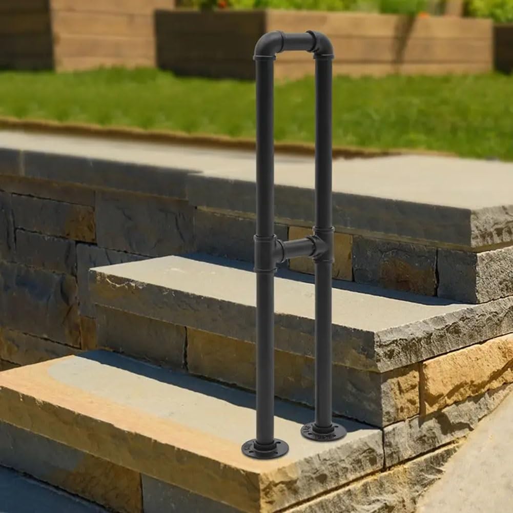 U-Shaped Staircase Handrail, Attic Safety Non-Slip Stair Railings, Industrial Style Wrought Iron Transitional Handrails for Garden, Yard, Deck, Garage(Black-1PC,75CM/2.4FT)