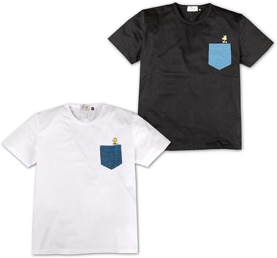 Amazon ブラック Ll メンズ Tシャツ 半袖 Peanuts ピーナッツ スヌーピー 胸ポケット付 紳士 Tシャツ カットソー 通販