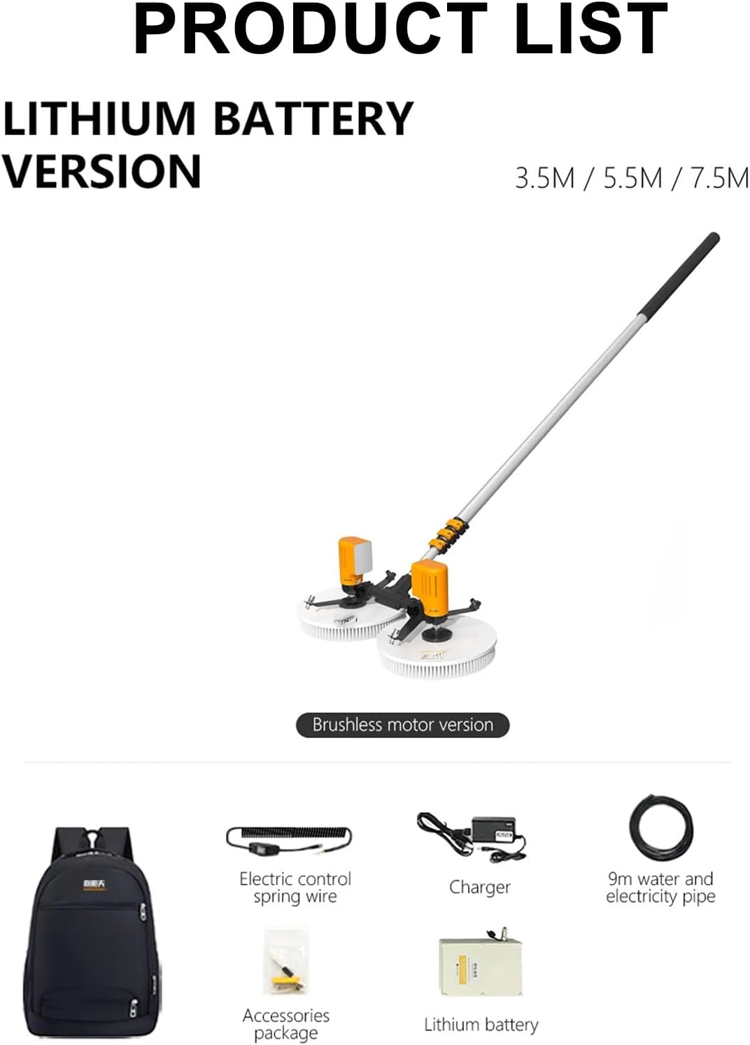 Solar Panel Cleaning Brush, Adjustable Window Cleaning Brush and Pole, Automatic Solar Panel Brush,Double Head Wash Brush(Lithiumbattery-5.5m)