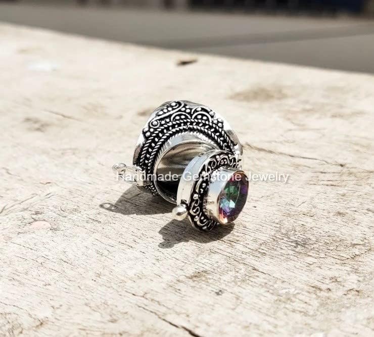 Mystic Topaz Ring, Poison Box Ring, Message Ring, Multi Color Stone Ring, Openable Poison Ring, Multi Topaz Ring, Boho Ring, Locket Ring, Bridesmaid Gifts Ring, Poisoner Ring, Mystic Topaz Jewelry