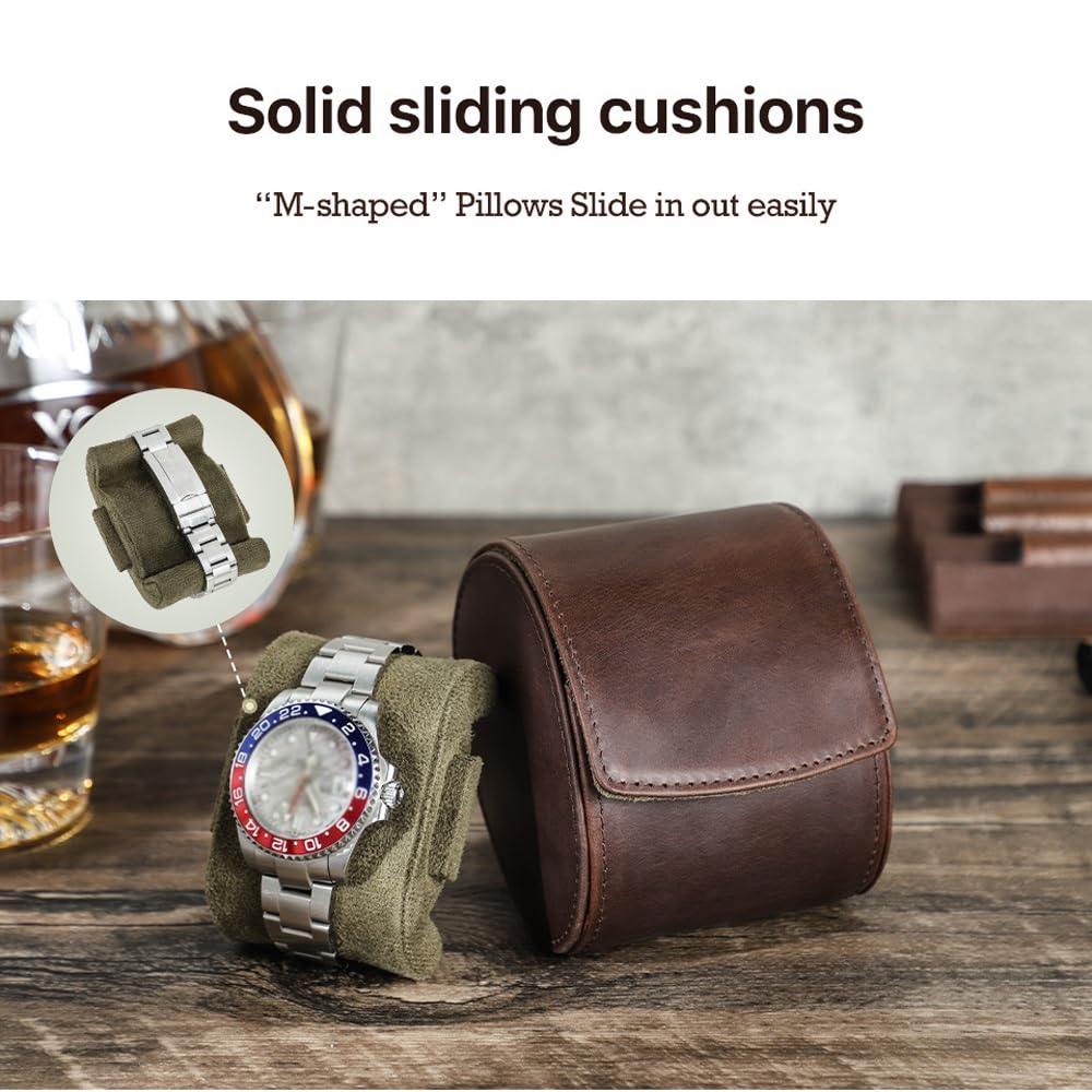 Single Watch Travel Case - Watch Organizer Box, Watch Roll Travel Case for Men with Removable Pillow Holder