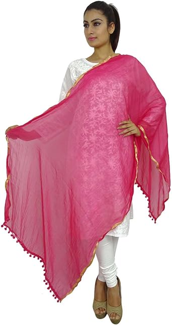 Indian Dupatta Neck Wrap Viscose Chiffon Long Stole Chunni Throw Tassel Scarf