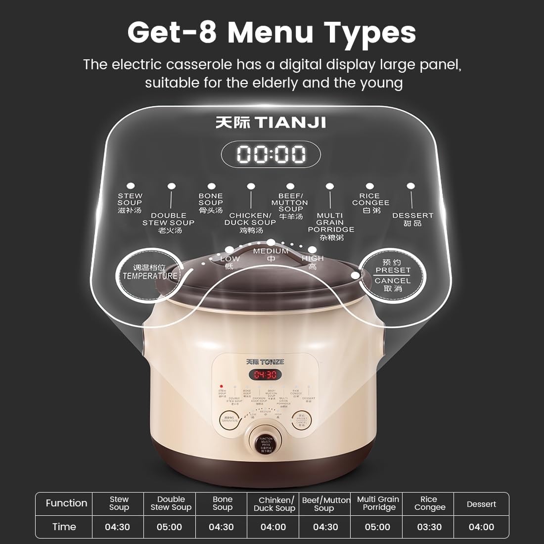 Electric Stew Pot DGD40-40SED, Purple Clay Inner Pot Ceramic Cooker for Chinese Soup & Porridge, 4L