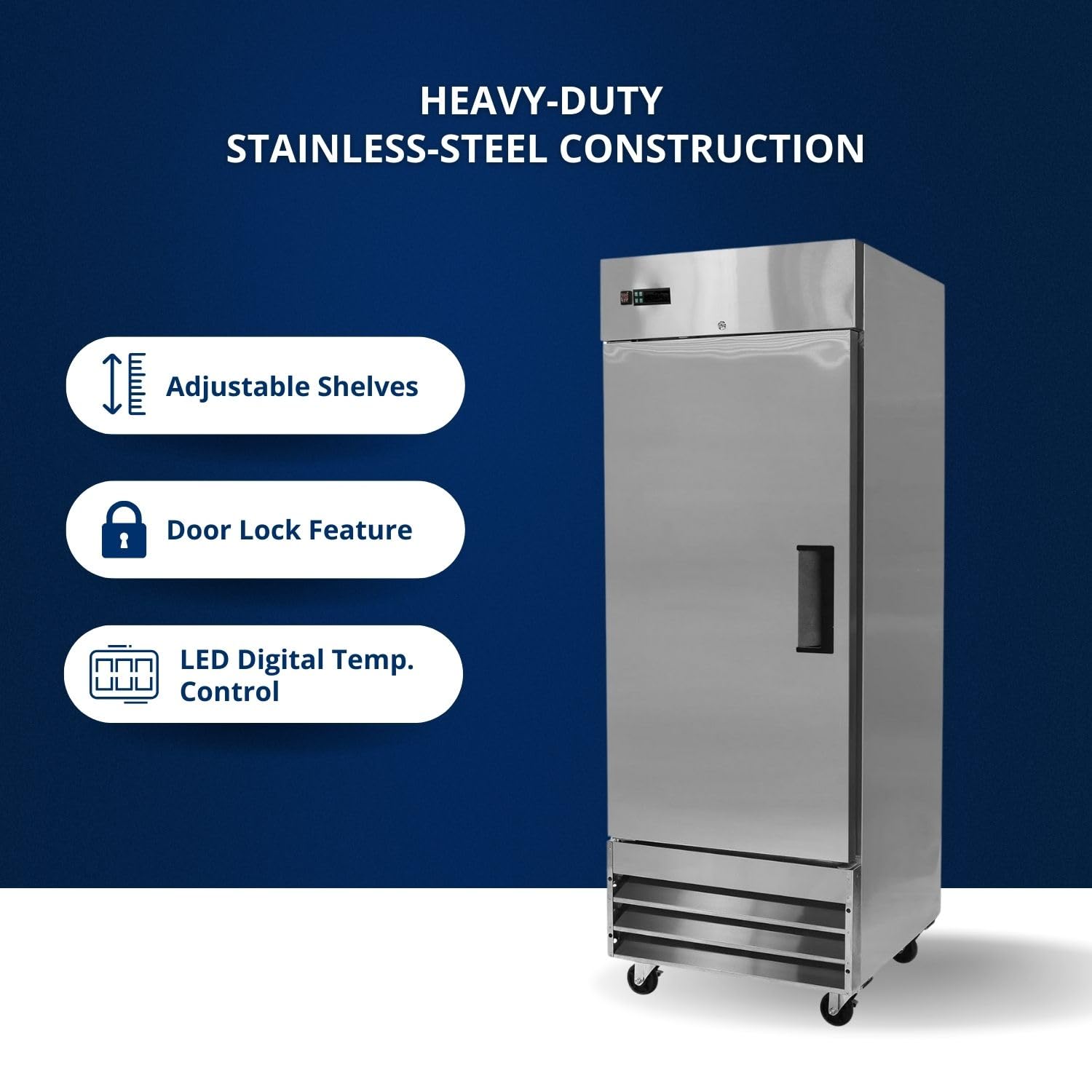 FSE 29-Inch Single Door Commercial Reach-in Freezer, 23 Cubic Feet, Stainless Steel, 115 v, (MRFZ-1D)