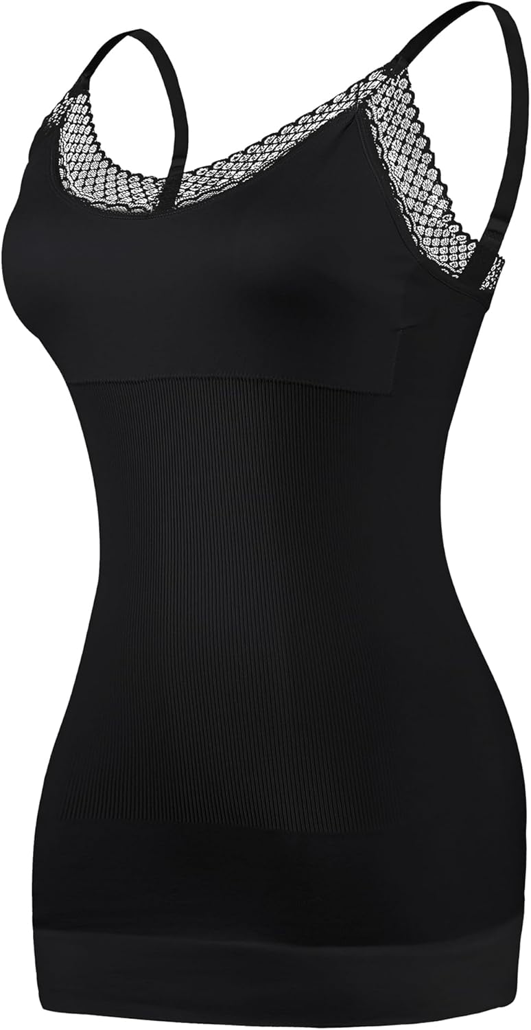 V Neck Compression Tank Tops for Women Tummy Control Shapewear Cami Shaper Seamless Body Shaping Tank Tops Lace