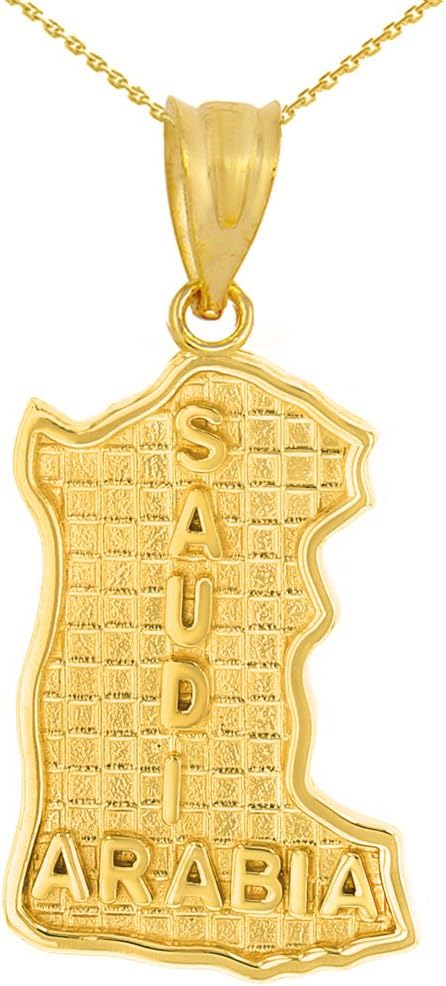 Solid 14k Yellow Gold Saudi Arabia Map Charm Pendant Necklace