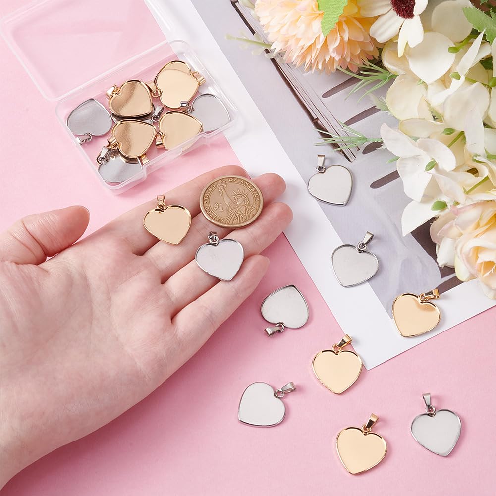 UNICRAFTALE Cuore Pianura Bordo Lunetta Coppe Ciondolo in Acciaio Inox Pendenti e Ciondoli Lunetta Cabochon Impostazioni per Fare Gioielli Fai da Te