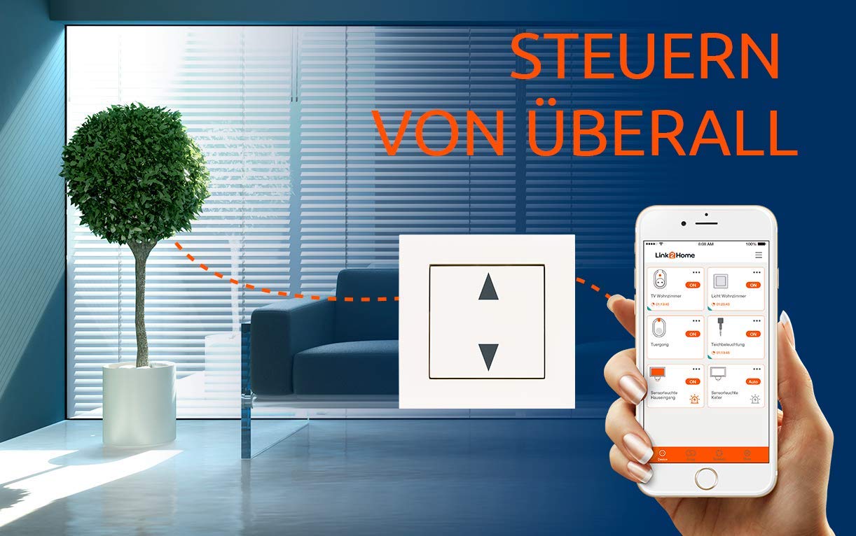 REV 0088167090 Link2Home - Interruttore Wi-Fi per tapparelle + telaio, controllo app e vocale, colore: Bianco