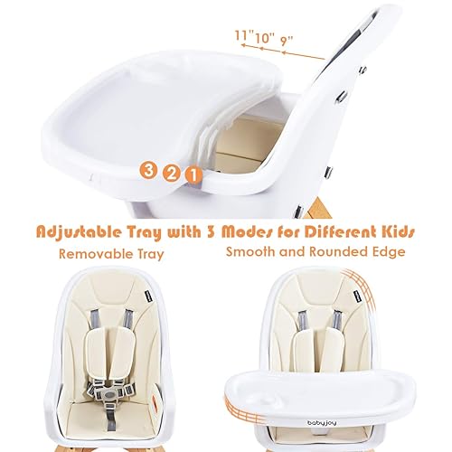 Miniatura 3 de BABY JOY Silla alta 3 en 1, silla alta convertible Baby Eat & Grow de madera, silla mecedora, asiento elevador, sillas de comedor para bebés con