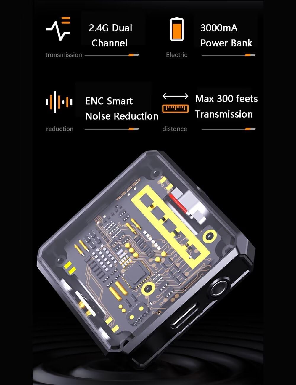 Wireless Lavalier Microphone, with Noise Cancellation，Auto-Dodge, Reverb Mode,3000mA Charging Case, for iPhone,iPad,Android,Camera,2 Pack Wireless Lavalier Clip Mics Live Streaming