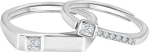 GIVA 925 Silver Zircon Love Language Couple Rings, Adjustable | Promise Rings for Men and Women | With Certificate of Auth...