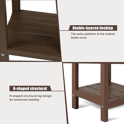 Miniatura 4 de nalone Adirondack Side Table 16.5" Outdoor Side Table HDPE Plastic Double Adirondack End Table Small Table for Patio(Wood)