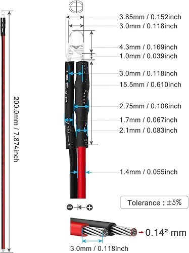 Miniatura 3 de CHANZON 20 luces de diodo LED de parpadeo lento RGB de 0.118 in preconectadas (lente transparente redonda transparente CC 12 V) con resistencia de