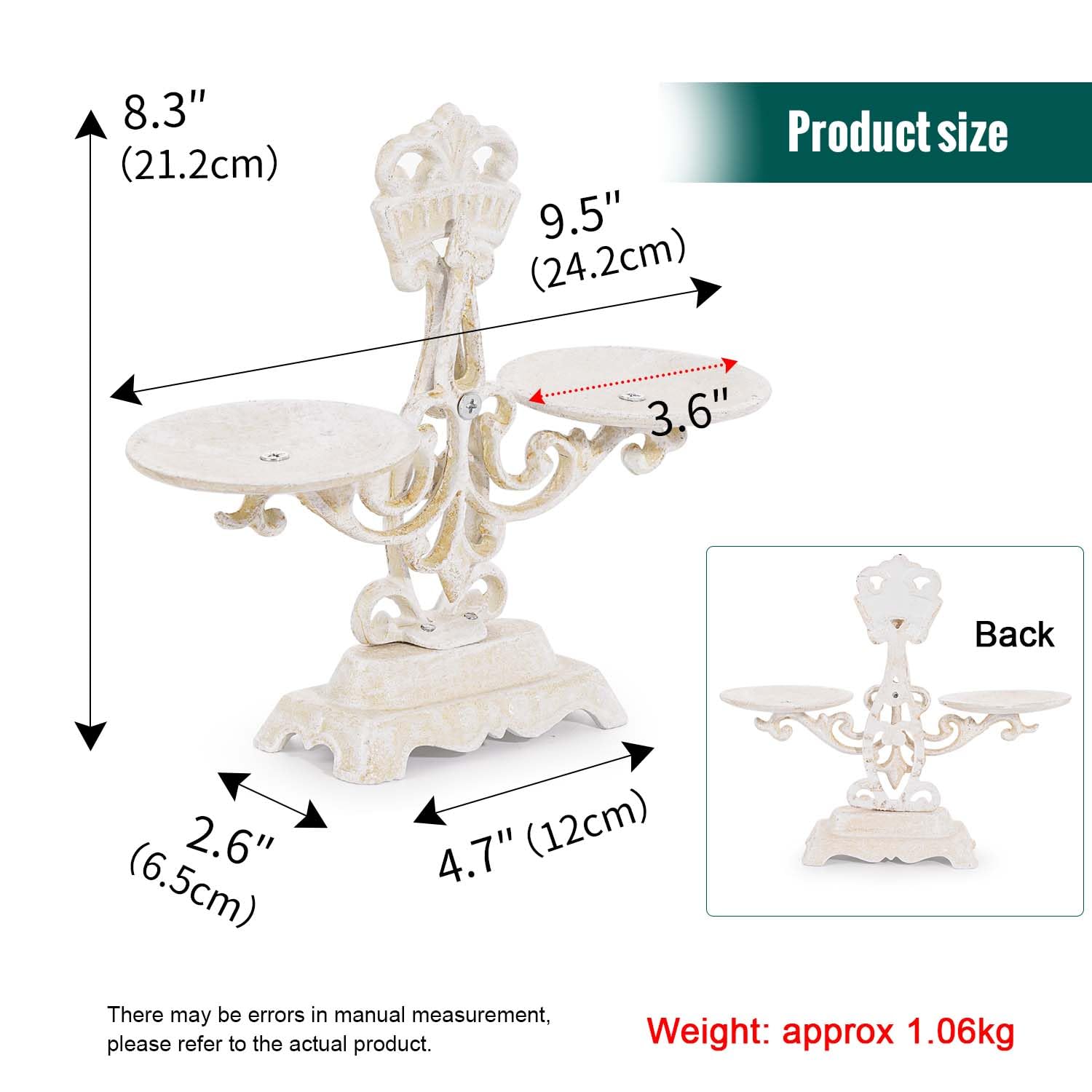 Sungmor Portacandele vintage in ghisa, stile rustico a doppio vassoio, design a scala di equilibrio, in stile antico, centrotavola da tavolo in metallo bianco per candele a pilastro o tealight