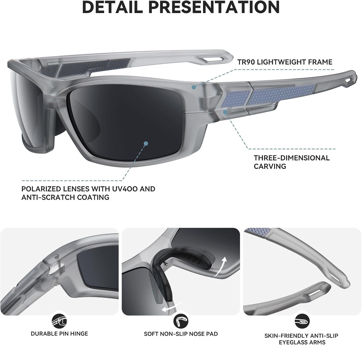 Polarized Sports Sunglasses for Men Women – TR90 Frame, Wrap Around UV400 Lenses for Running Fishing Cycling