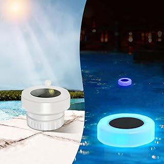 Pool Chlorine Floater - Chlorine Dispenser with Solar Light - Easy Opening Pool Chlorinator Floater Fits 1" and 3" Chlorine Tablets - Floating Chlorine Dispenser for Pool Spa Hot Tub