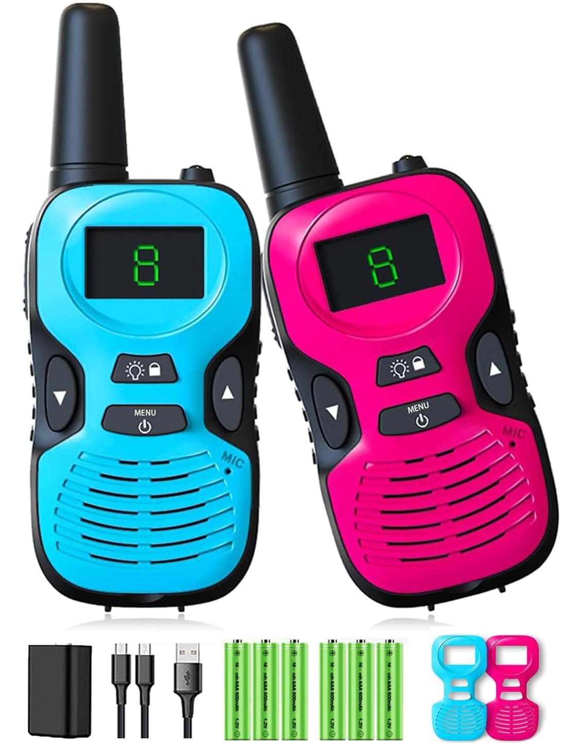 Walkie Talkies for Kids Long Range - Kid Walkie Talkies with Replaceable Shell Backlit LCD Flashlight 3 Miles Range - Toys for 5-7 Year Old Boys and Girls (2 Pack - Rechargeable)