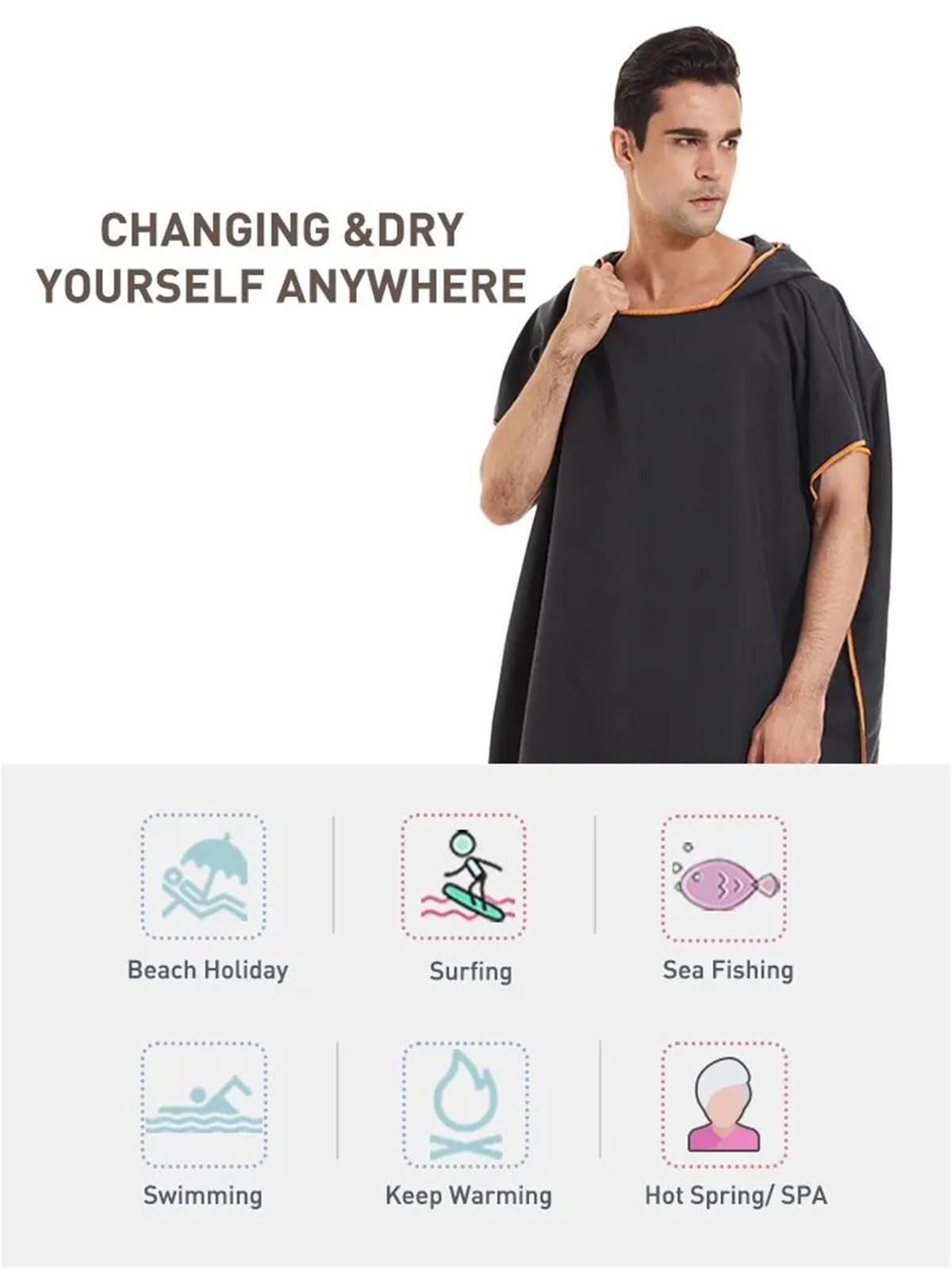 Poncho asciugamano da surf, ad asciugatura rapida, con cappuccio, accappatoio spiaggia, poncho for cambiarsi, bagno for adulti Poncho da Spiaggia(Dark blue)