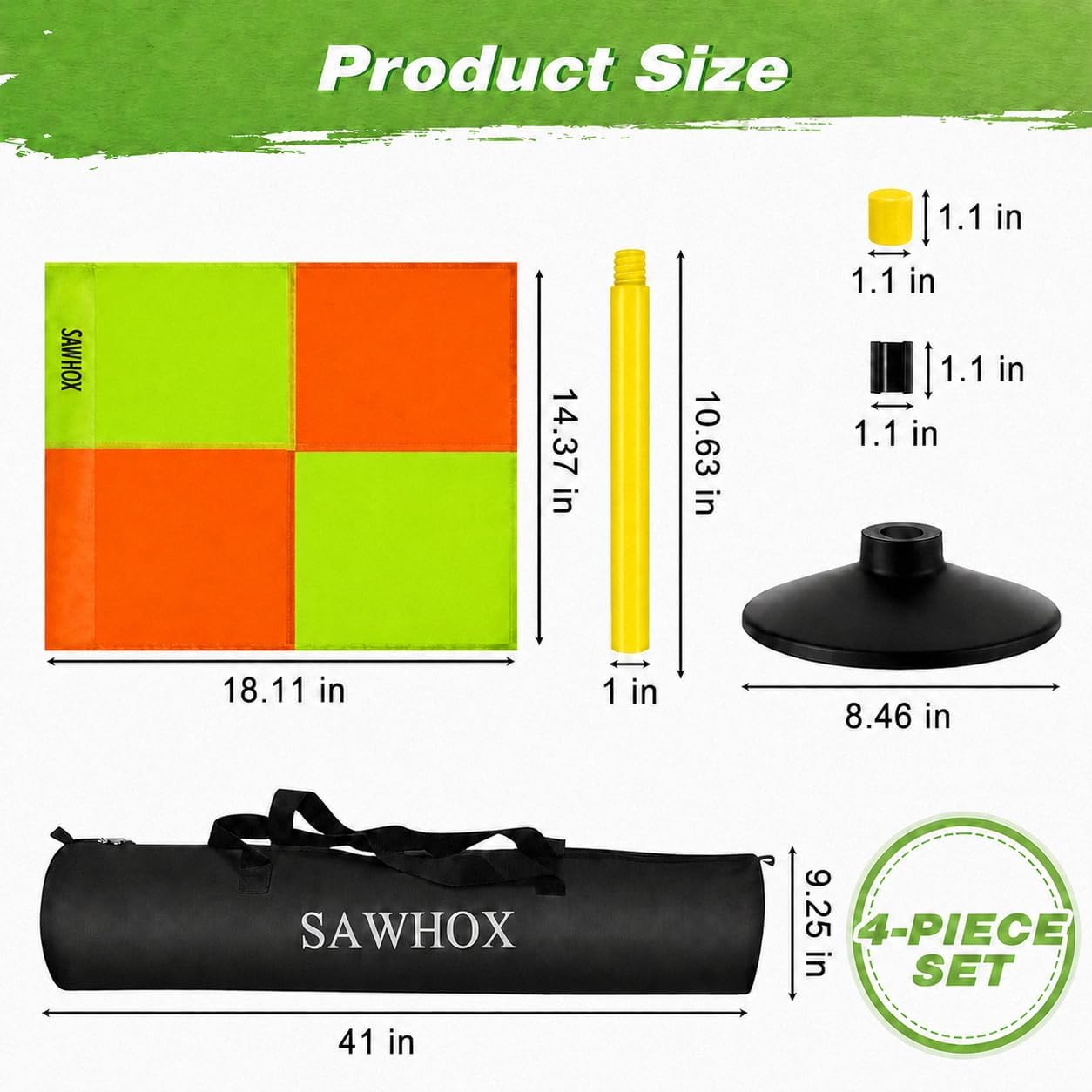 Soccer Corner Flags with Weighted 2.7 LB Rubber Base, 4 Yellow Corner Flags for Soccer Field with Adjustable Height for Grass, Turf, Concrete & Indoor Court, Carry Bag Included
