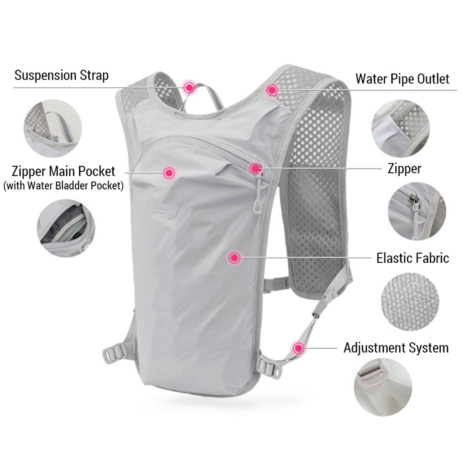 Mochila de Hidratación de 5 litros, Chaleco para Correr, Mochila Resistente Al Desgarro, Impermeable, Vejiga Hidratación, para Correr, Senderismo, Gris Claro y Oscuro