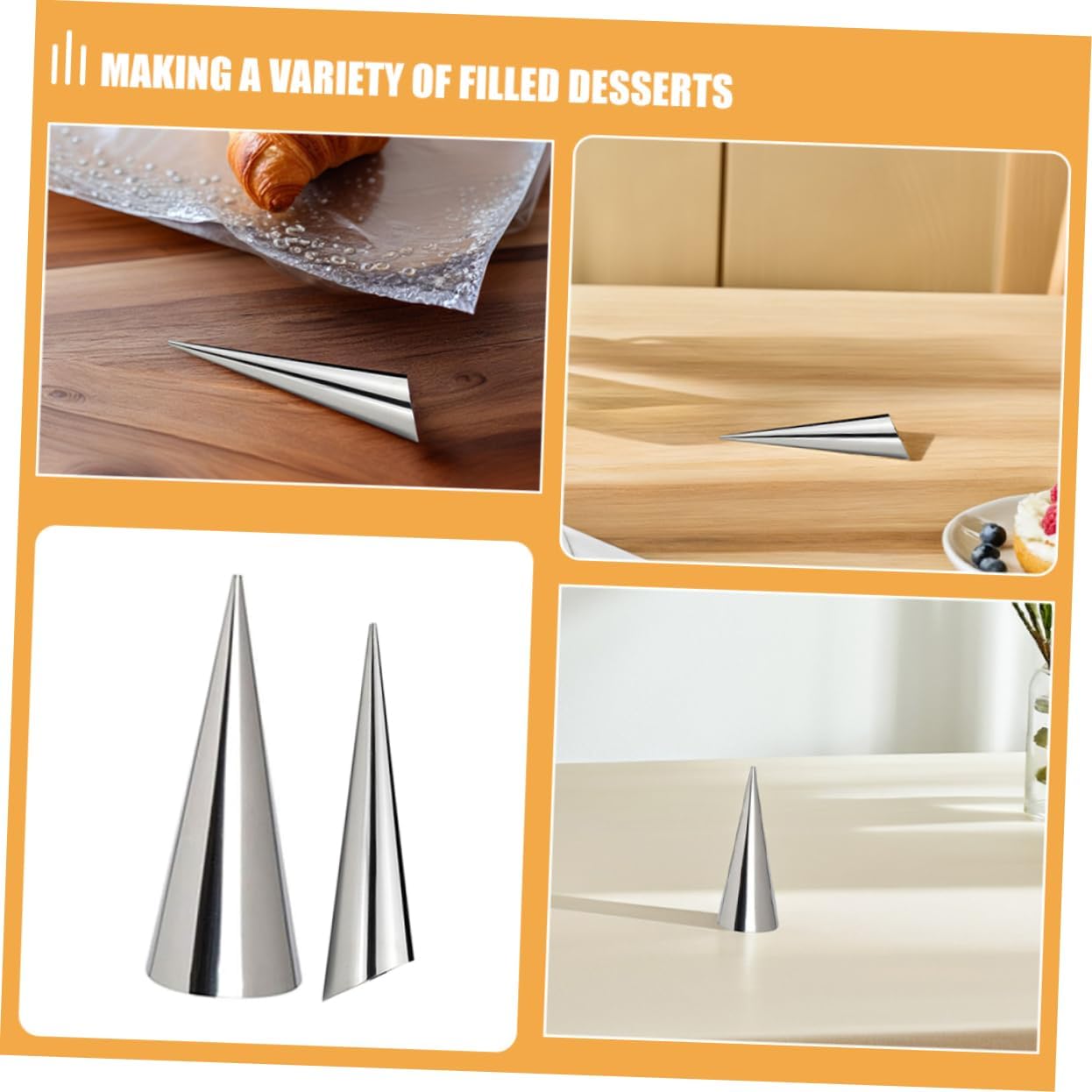 10pcs Stainless Steel Cream Horn Molds Non-stick Pastry Tools for Baking Croissants Waffle Cones and Desserts for Making Ice Cream Cones and Filled Treats