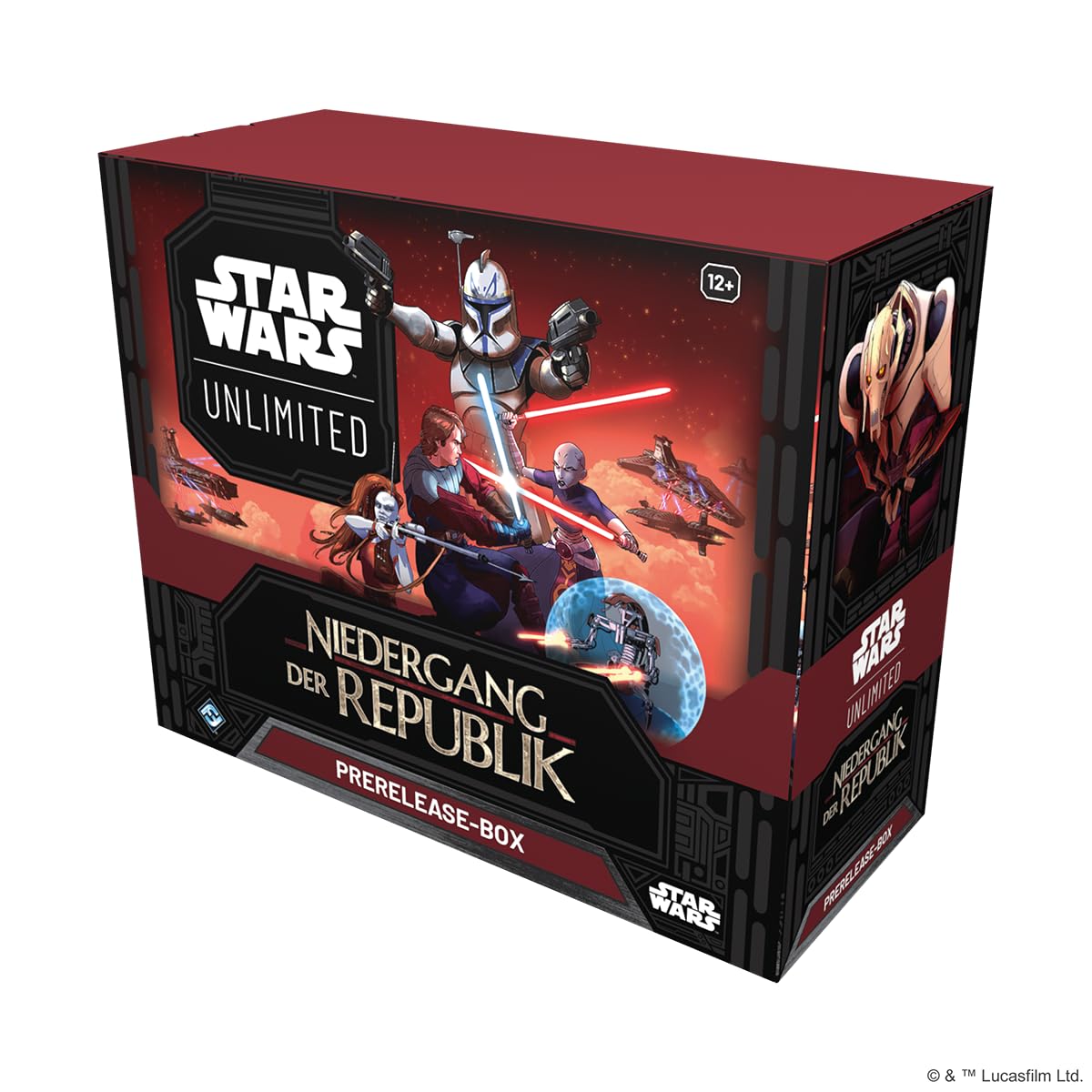 Fantasy Flight Games - Star Wars: Unlimited TCG Niedergang der Republik PRERELEASE-BOX – Starte dein Abenteuer in die Klonkriege! Enthält 6 Booster-Packs, Alter 12+, 2+ Spieler, 20 Minuten, Deutsch