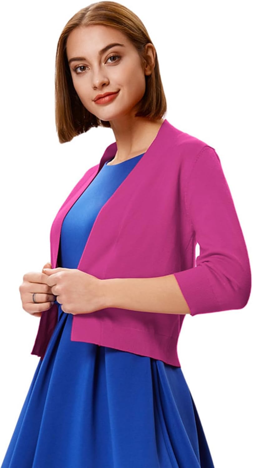 GRACE KARIN Women's 3/4 Sleeve Knit Cropped Cardigan Sweaters Open Front Bolero Shrugs Sweater Tops S-3XL - Image 3