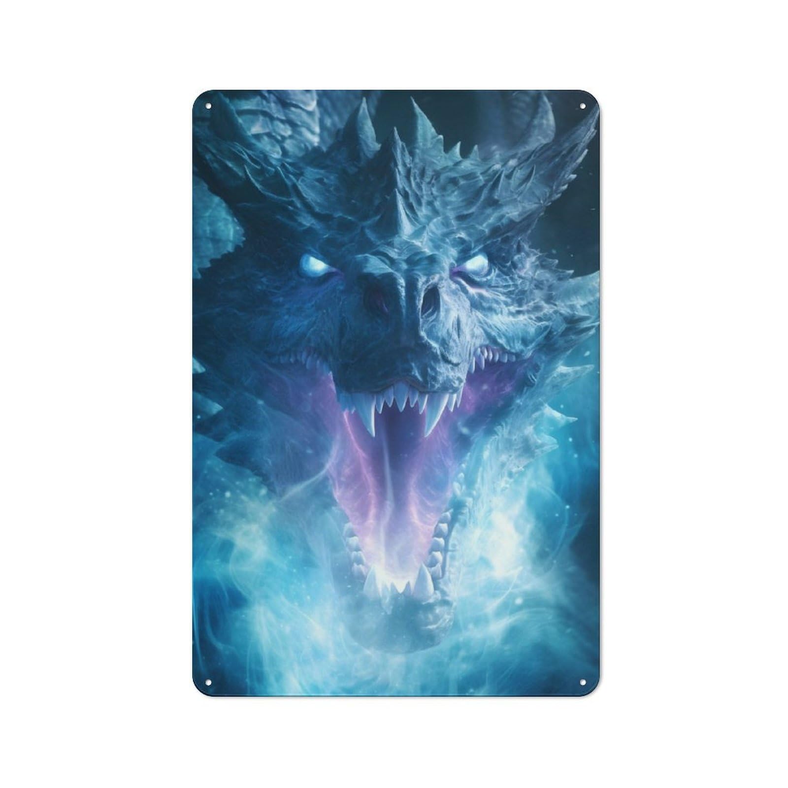 Junmoney Ice Dragons Blizzard Roar For Lounge Or Reading Corner, Rustic Tin Sign 30X20cm, For An Autumn Update To Lounge And Reading Corner