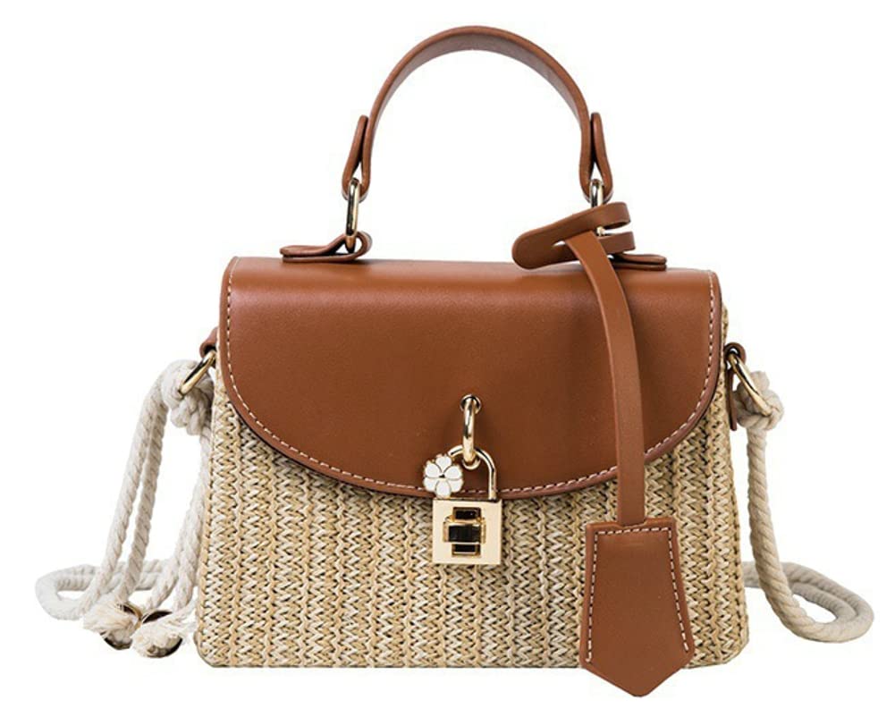 Straw Crossbody Bag for Women Hand Woven Shoulder Bag Leather Top Handle Small Boho Purse Rattan Beach Handbags