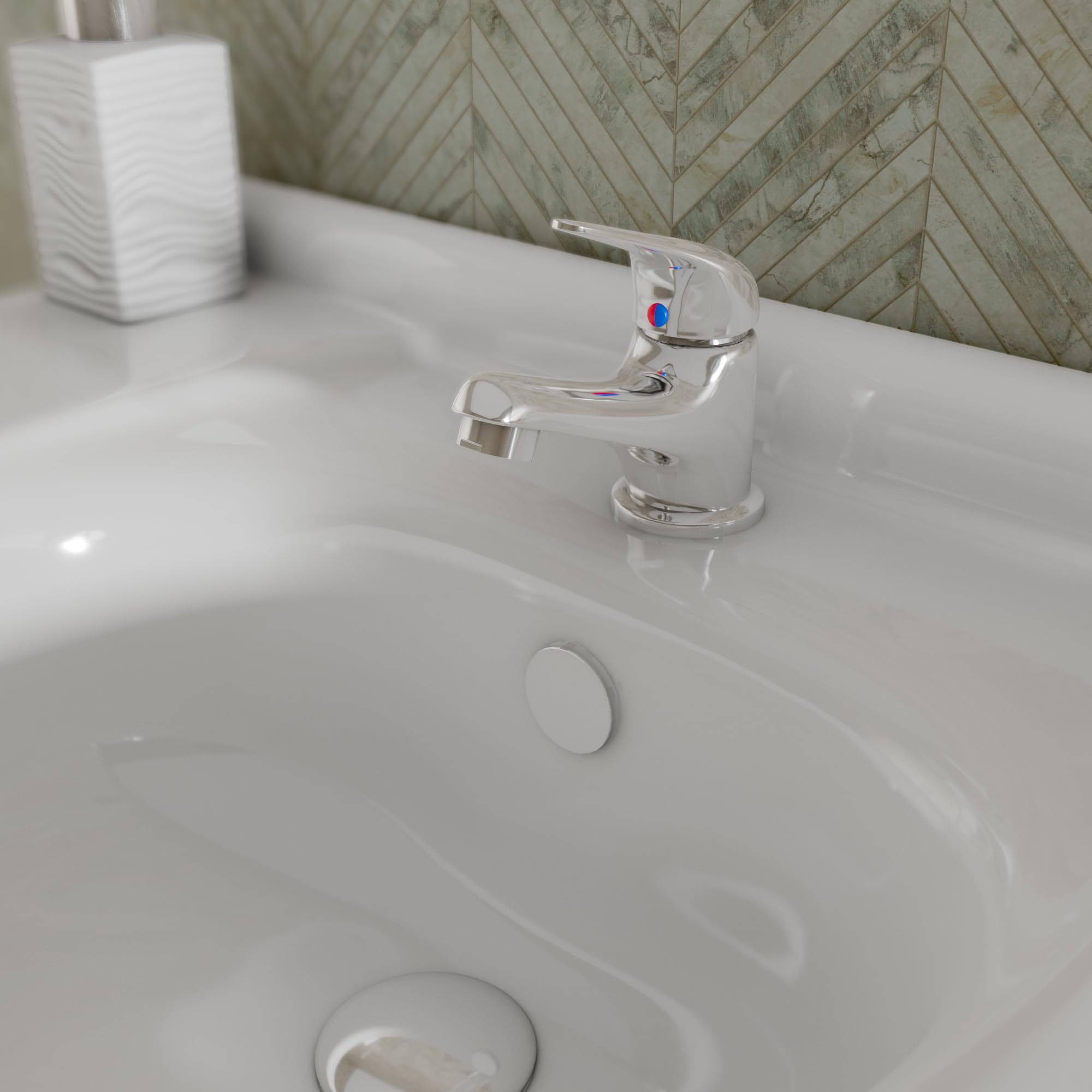 VeeBath Eco/Prima Mono bateria umywalkowa bateria łazienkowa umywalka umywalka jednouchwytowa mosiężna bateria mieszająca z wyskakującymi odpadami - chrom