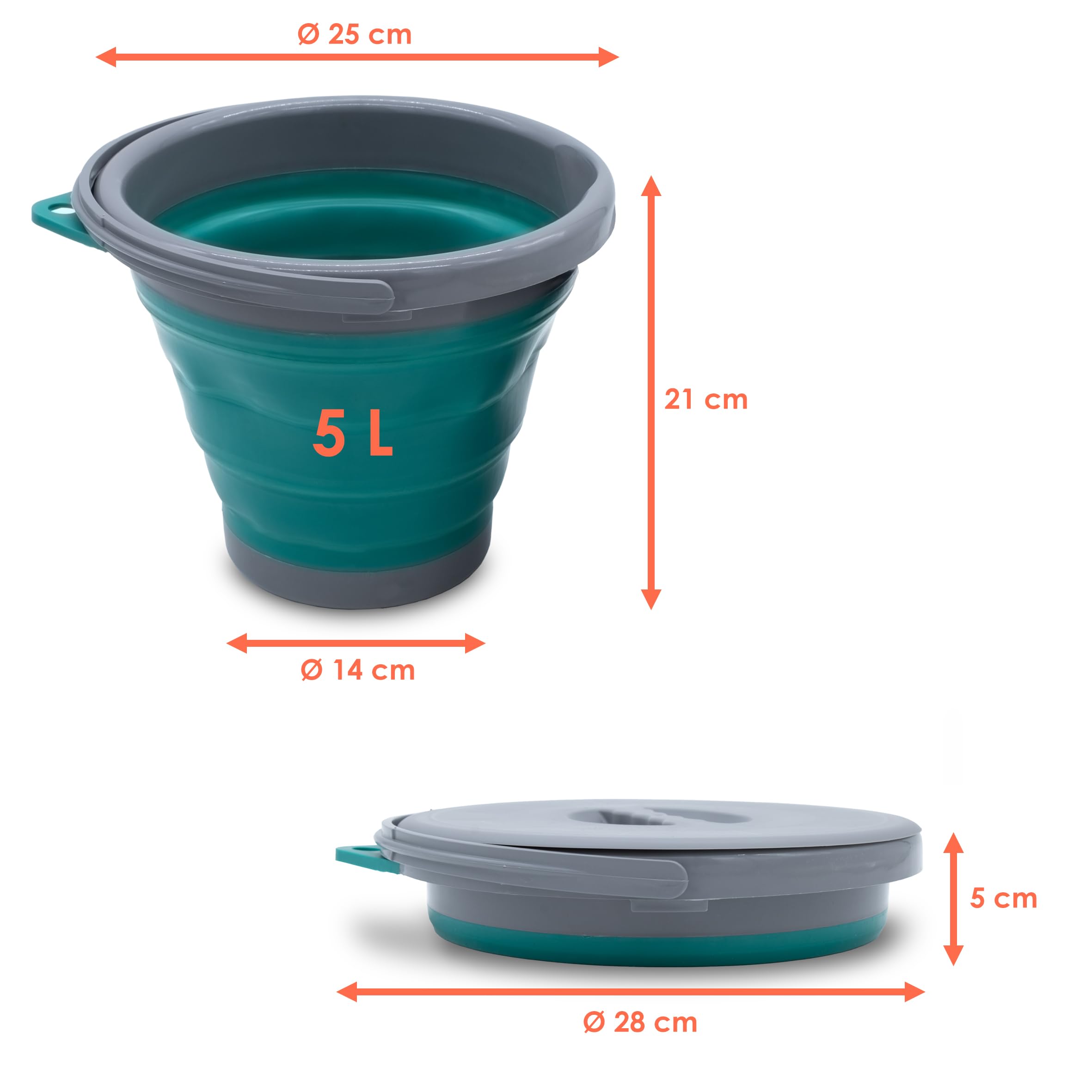 0XBIT Secchi Pieghevoli In Silicone - 2 Pezzi | Impermeabili, Compatti Per Spiaggia, Campeggio E Giardino - Foto 8