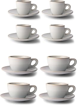 KIVY Espresso & Cappuccino Cups Set of 8 [4 Espresso Cups + 4 Cappuccino Cups] - Including saucers - Grey