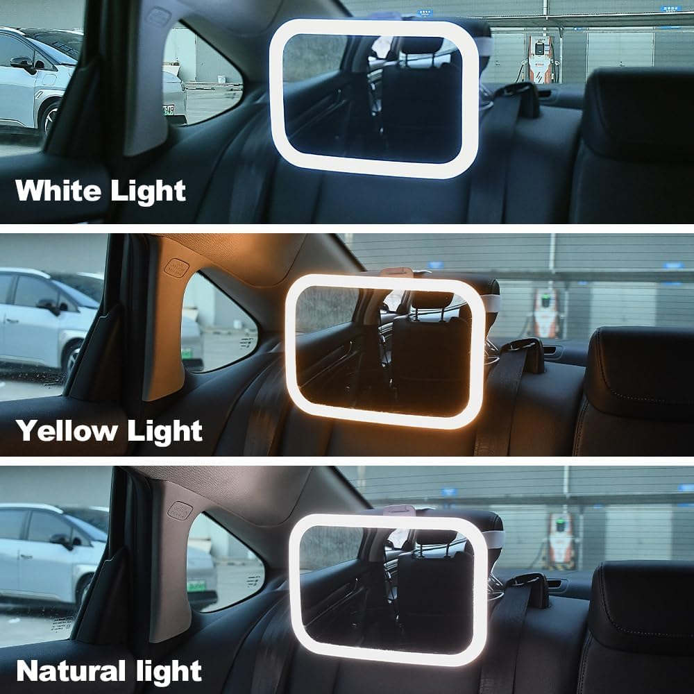 Baby Car Mirror Smart Voice Control Dimming 360 Degree Adjustable to All Seats, Clear Vision Wide View for Rear Facing Newborn Baby Action Safety Watching