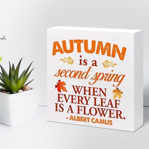 Miniatura 78 de Decoración de escritorio de otoño, Groovy Gobble Gobble Fall Thanksgiving Wood Block Sign Decoración de escritorio, caja de madera rústica de