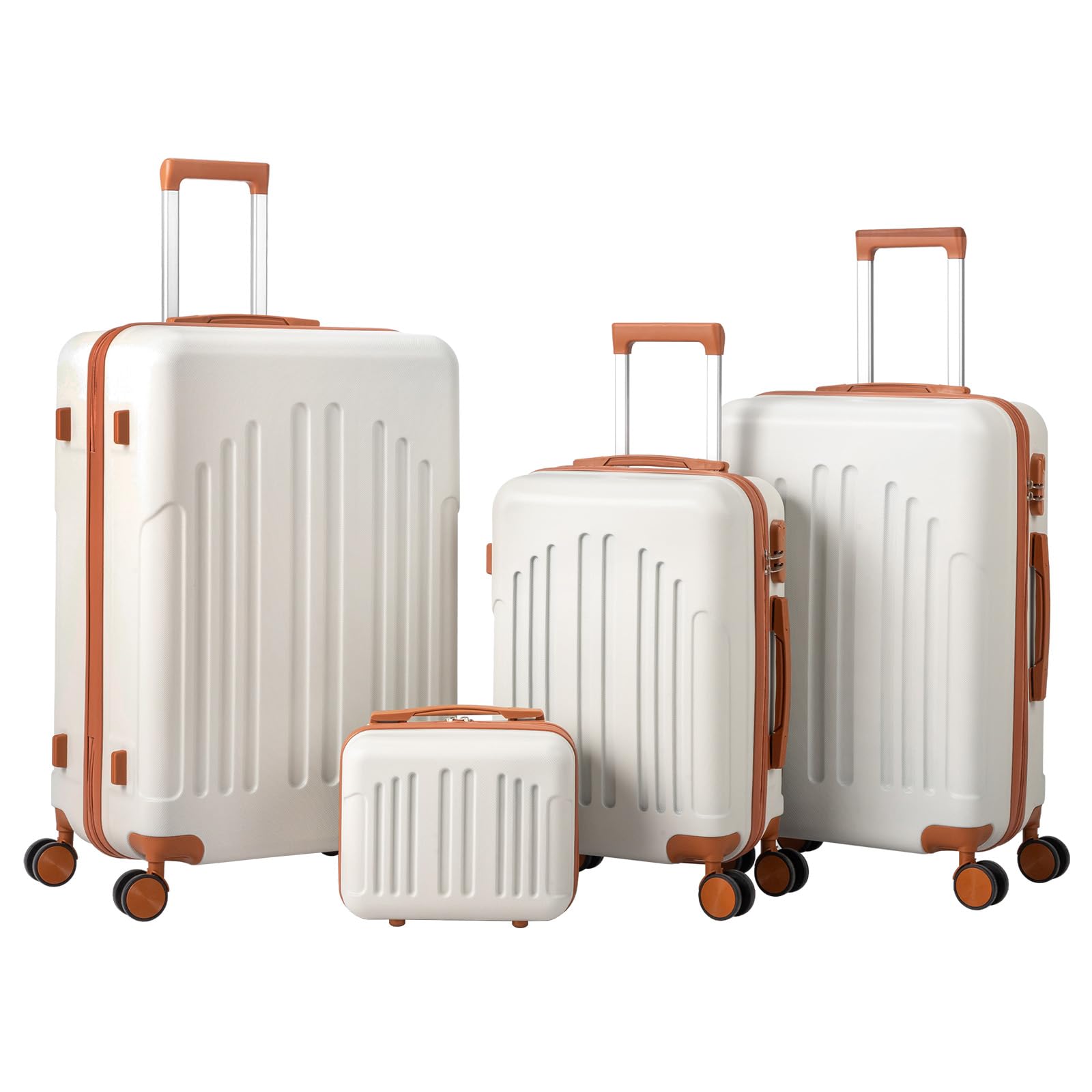 LEADZM Set de 4 Valises de Voyage avec Vanity Case, Valise Grande Taille & Cabine, Valise Soute Ridide en ABS, Bagages Cabine avec roulettes Pivotantes 360° et Cadenas (Beige-Brun)