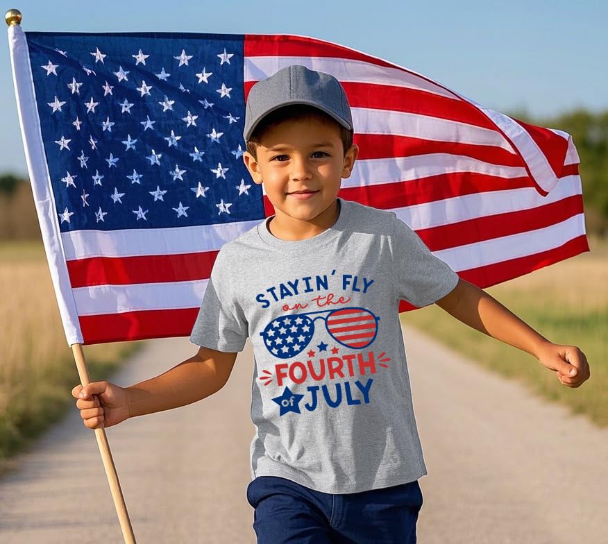 Image of Boys Girls 4th of July Shirts American Flag Tees Kids Patriotic Independence Day Memorial Day Tops 2-7 Years