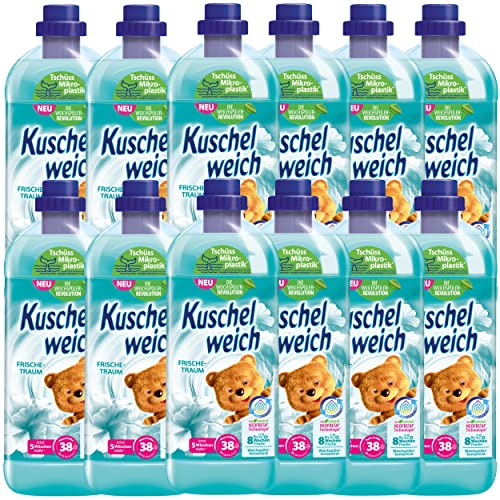 Kuschelweich Weichspüler Frischetraum, Hautverträglichkeit dermatologisch bestätigt, Weichspüler Kuschelweich ohne Mikroplastik, praktischer Vorrat 12 x 1 Liter je 38 Waschladungen Cover