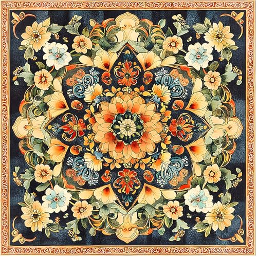 Image of Nuxovilar Peel and Stick Vinyl Floor Tiles, 11.8 inchx11.8 inch | Mandala Floral Pattern, 10-Pack Self-Adhesive Flooring for DIY Projects