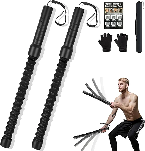 Ropeless Battle Ropes for Home Gym Workout, Lightweight Exercise Ropes for Fitness Beginners, Portable Cordless Training Equipment with Non-Slip Gloves