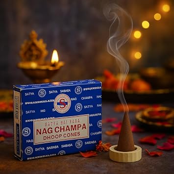 Satya Sai Baba Nag Champa dhoop Cones incienso 6 Pack (12 Cones with Stand Each)