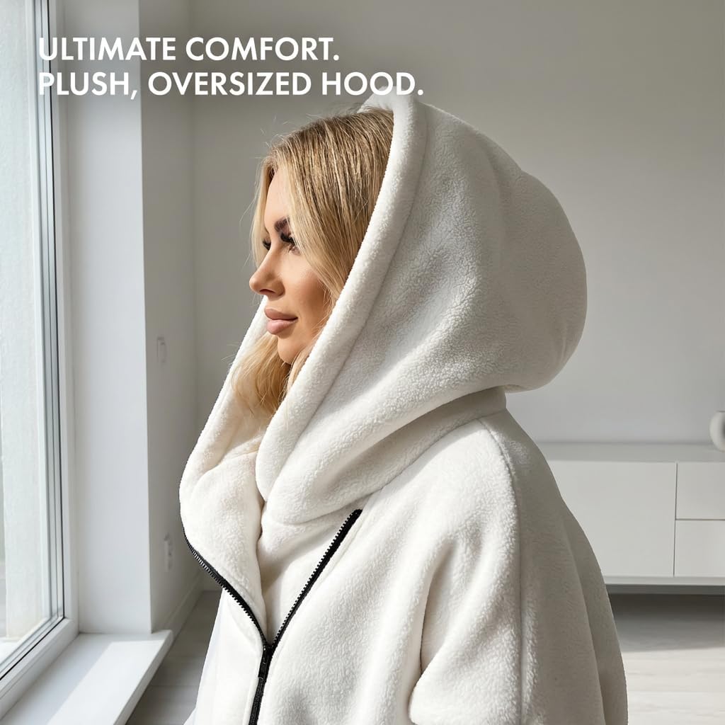 Women's Asymmetric Half-Zip Hooded Sweatshirt Long Sleeve Fall Winter Oversized Tunic Top with Pockets - Image 6