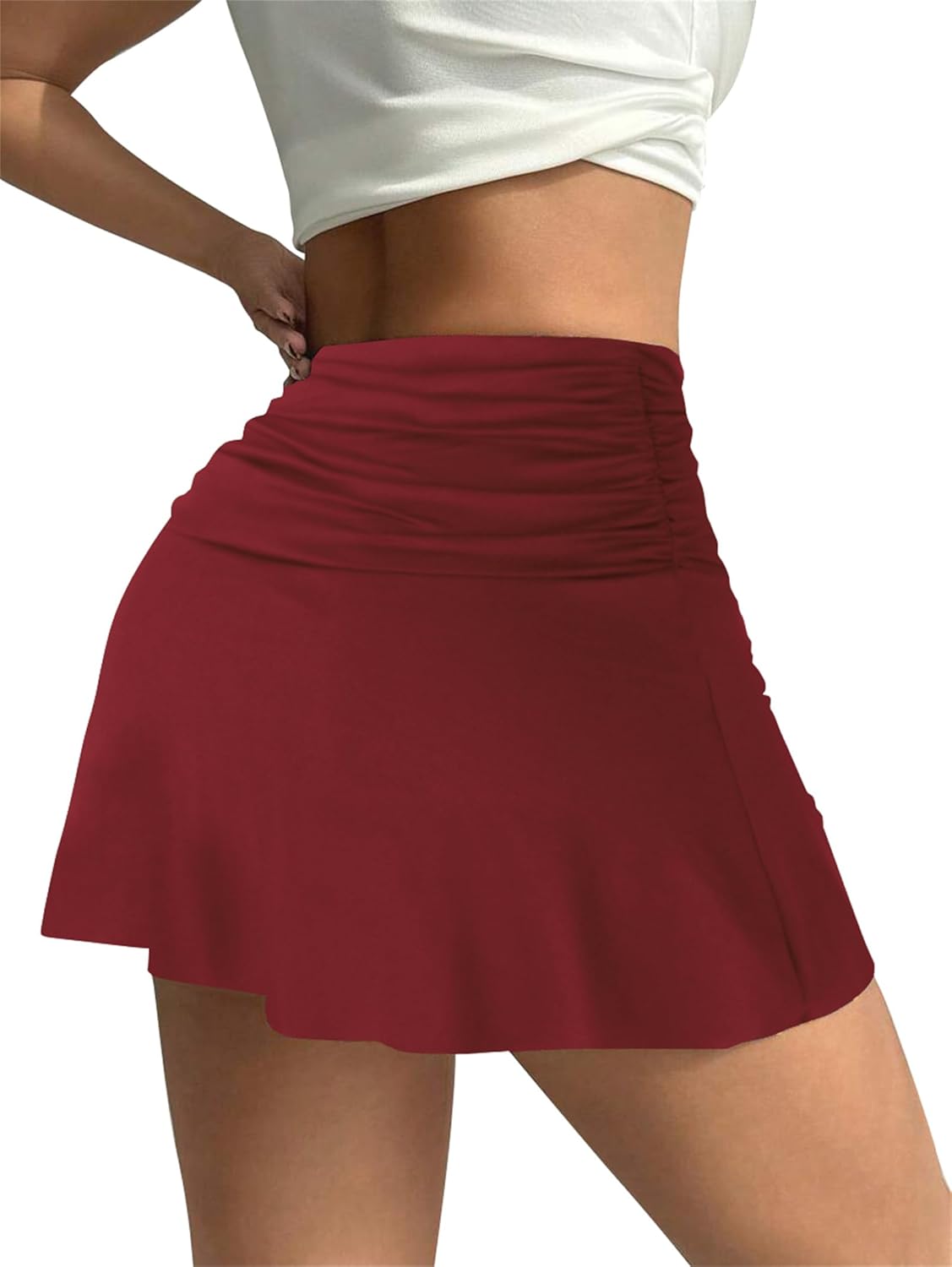 Hafailia Womens Mini Skorts Sexy Ruched Waist Pencil Bodycon A-Line Skirts with Shorts Underneath - Image 4