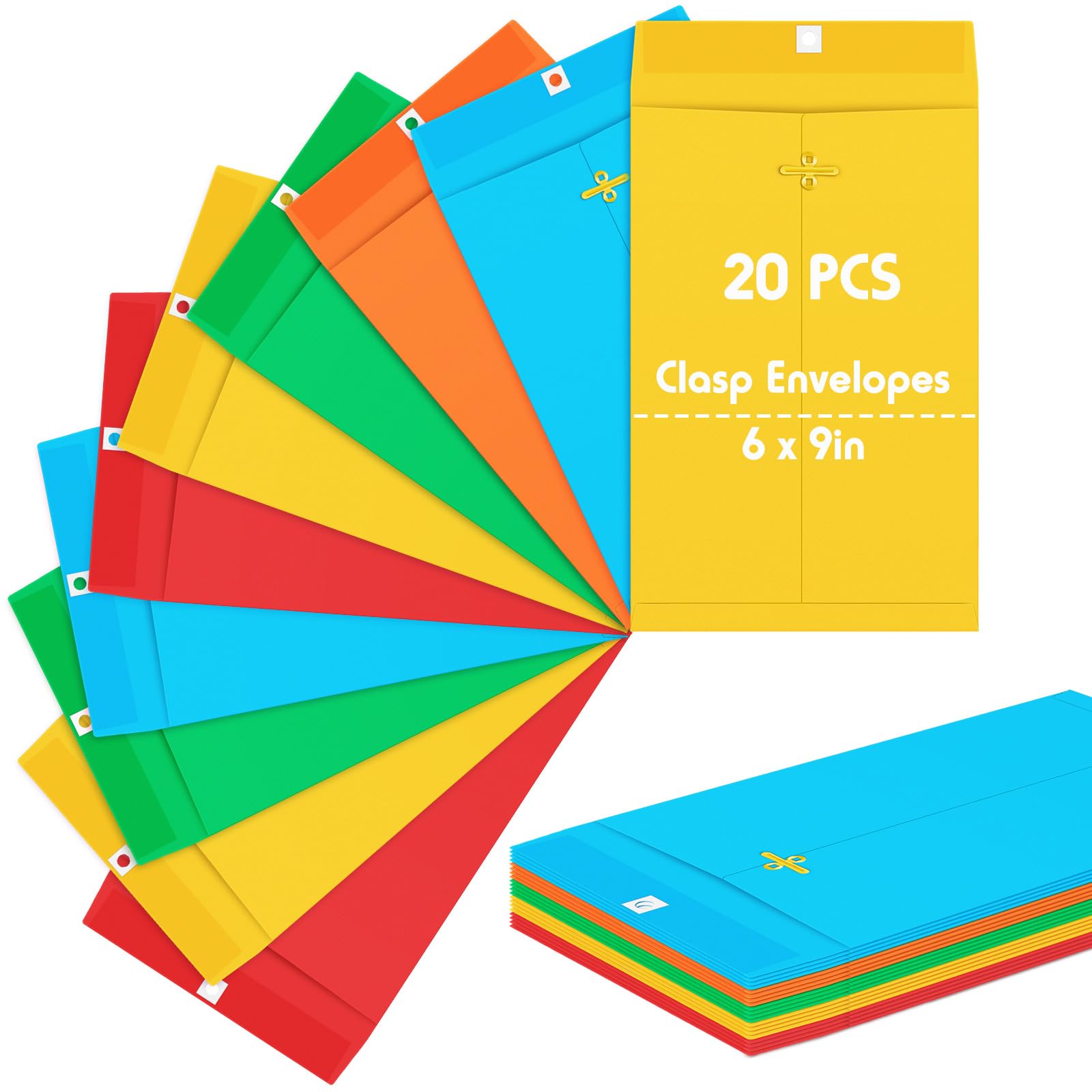 Geyee 20 Pcs 6 x 9 Inch Multicolor Clasp Manilla Envelopes Mailing