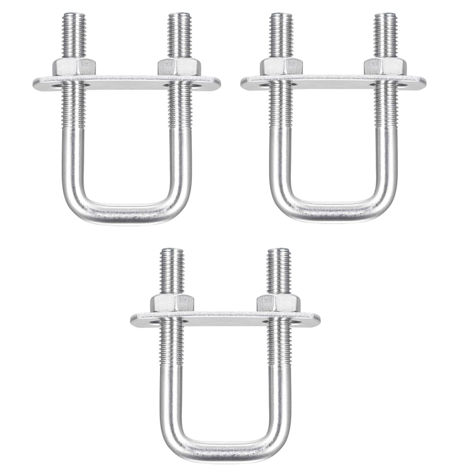 TOP-VIGOR 3 sets M8 Square U-Bolts, 30mm Inner Width 60mm Length 304 Stainless Steel U-Bolts with Nut