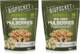 Biopocket Organic Dried Mulberries, 2 x 400 g