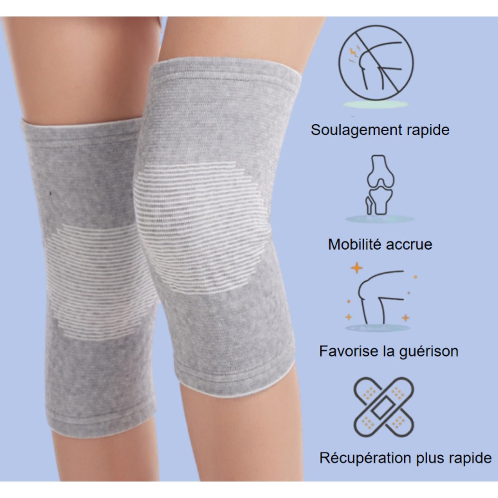 Sameo Genouillère De Soutien En Bambou – Sport, légère, respirante, stabilisateurs latéraux (Gris,3XL,1 Paire)