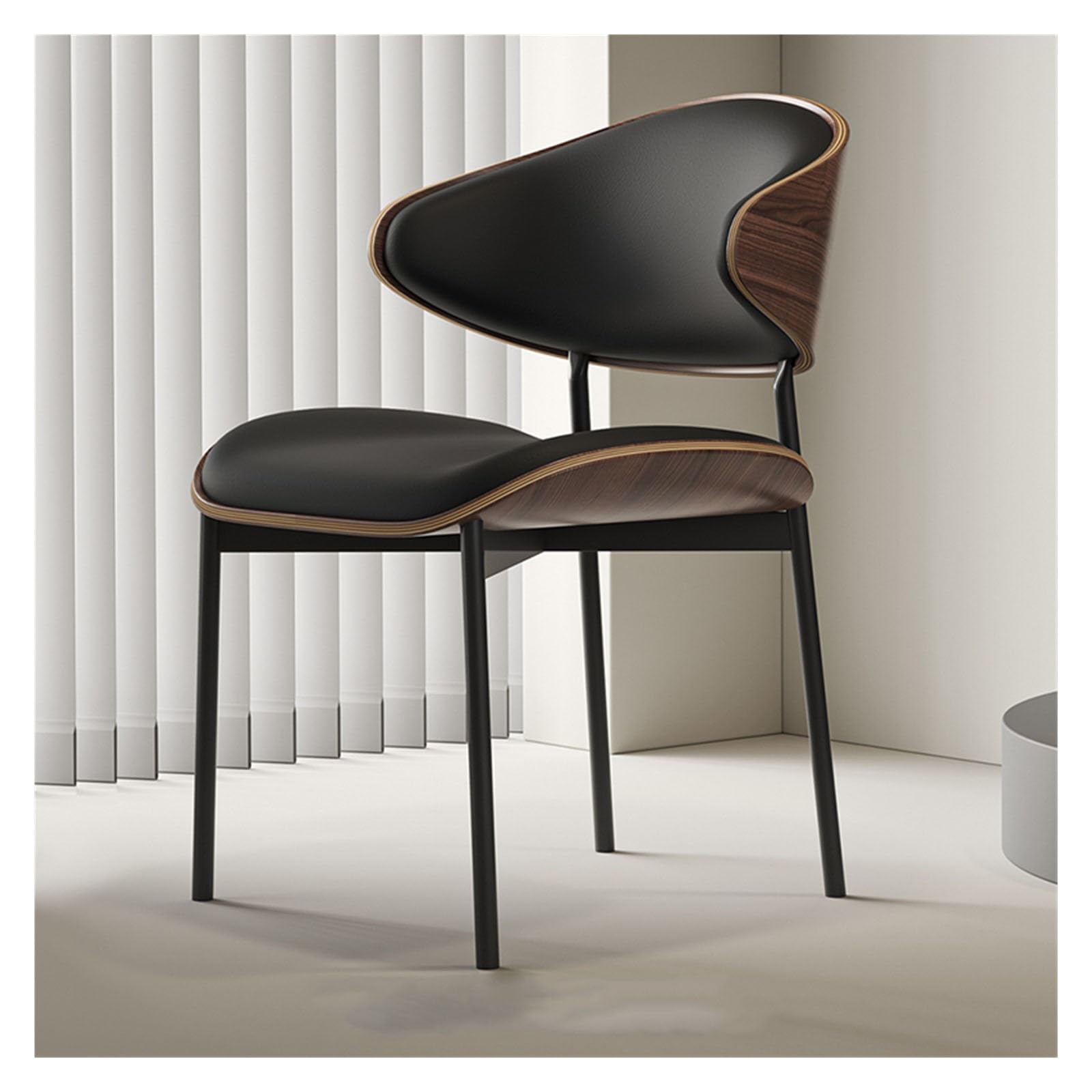 FUHAI-666 Dining Chair Modern PU Leather Dining Chairs,High Back Upholstered Dining Room Kitchen Metal Legs Curved Backrest for Home/Living Room/Bedroom/Office Coffee Chair(Black)