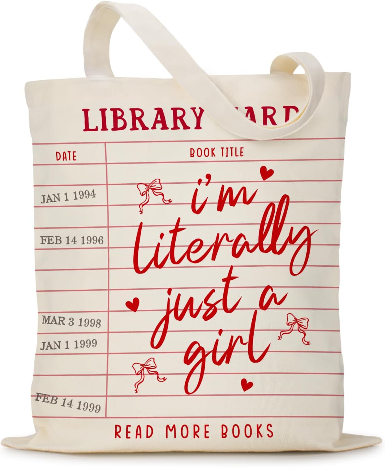 Library Card Canvas Tote Bag Gifts for Book Lovers - Christmas Gifts for Book Lovers, Librarian, Bookish, Readers - I’m Literally Just a Girl